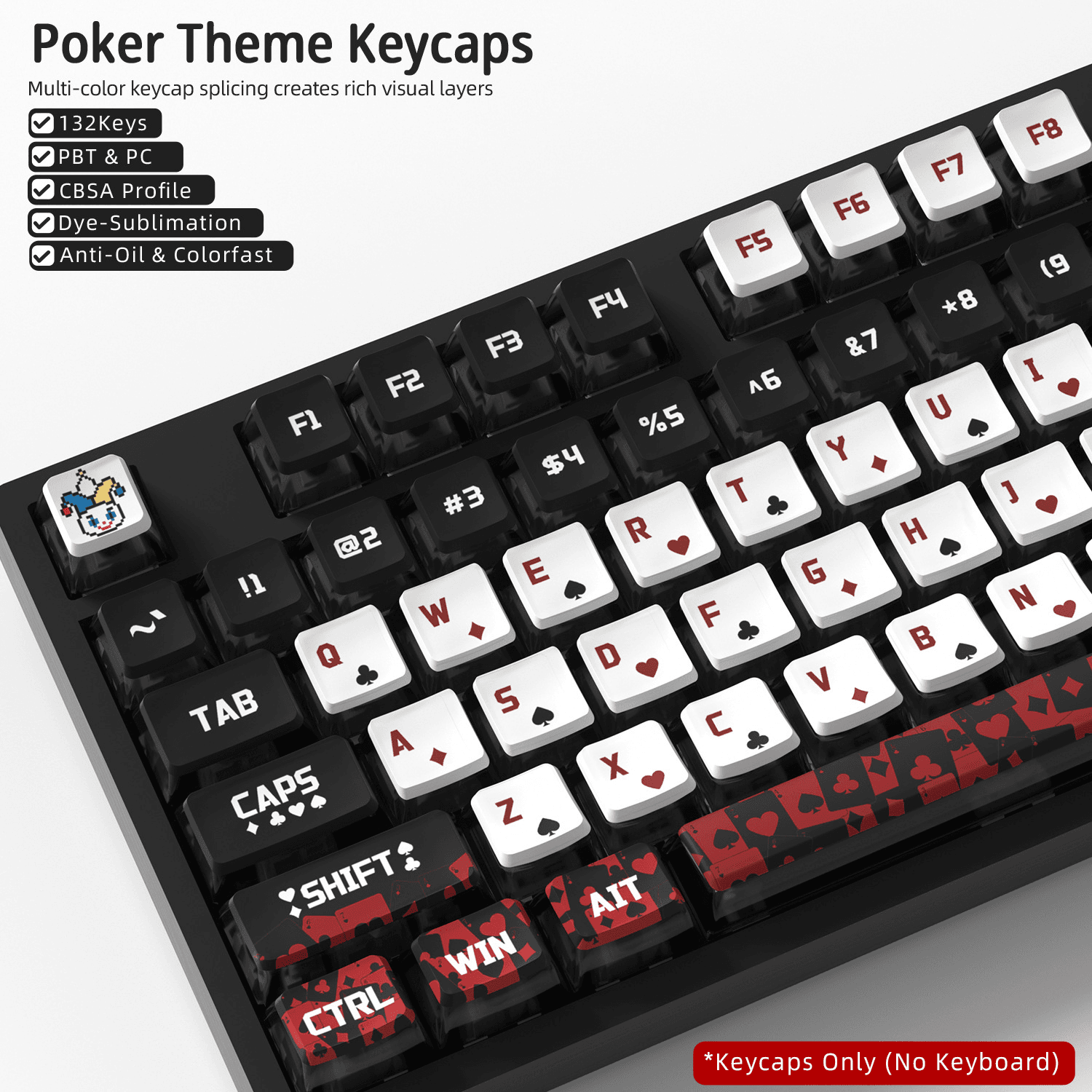 Keycap Poker PBT 132 Phím | Bộ Keycap Bàn Phím Cơ Chủ Đề Bài Tây